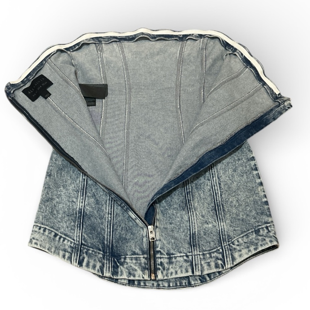 ALL SAINTS Denim Strapless Charli Corset Mini Dress in Mid Indigo Blue - Picture 10 of 11